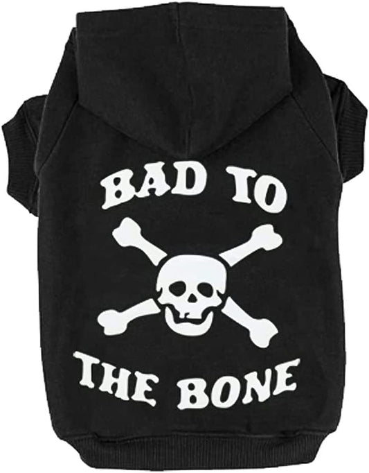 Bad to the Bone Printed Skull Cat Fleece Sweatshirt Dog Hoodies