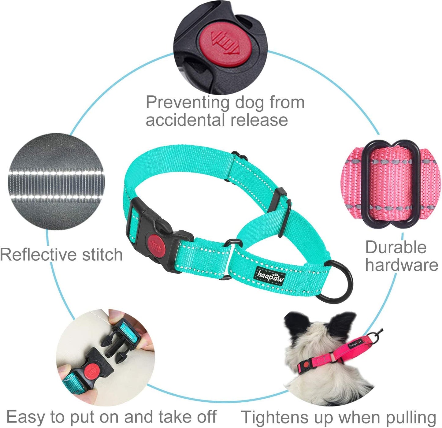 2 Packs Martingale Dog Collar with Quick Release Buckle Reflective Dog Training Collars for Small Medium Large Dogs