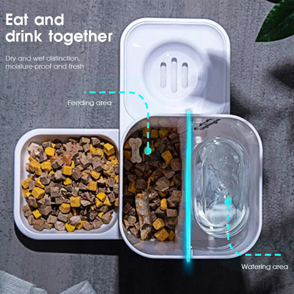 2 in 1 Automatic Auto Pet Cat Dog Food Feeder Dispenser Set,Gravity Water Bowl